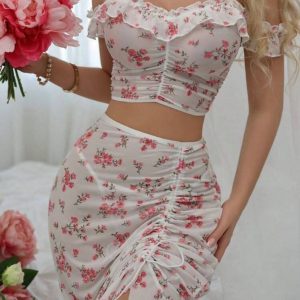 لباس خواب دو تیکه گلدار